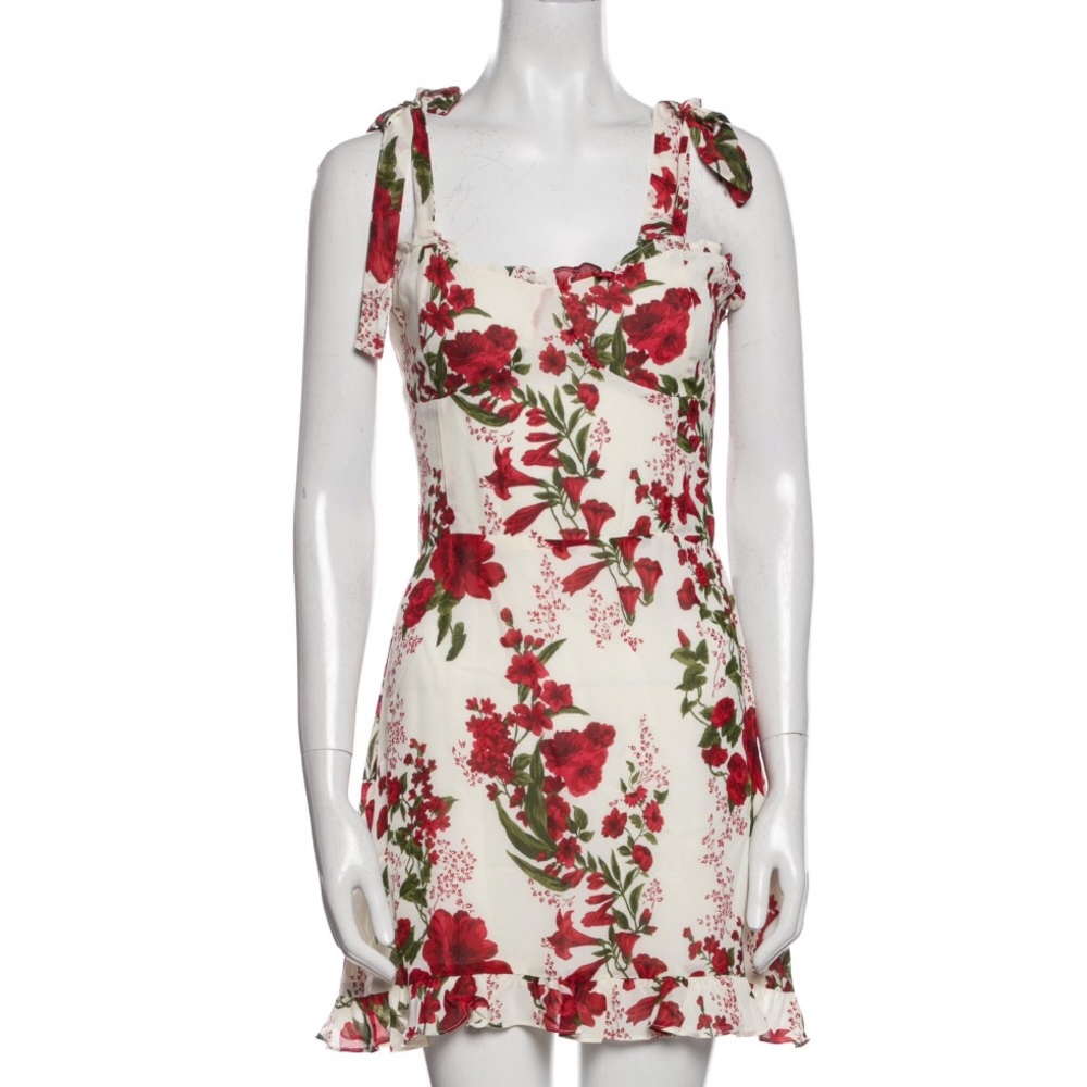 Reformation Floral Mini Dress with Tie Straps